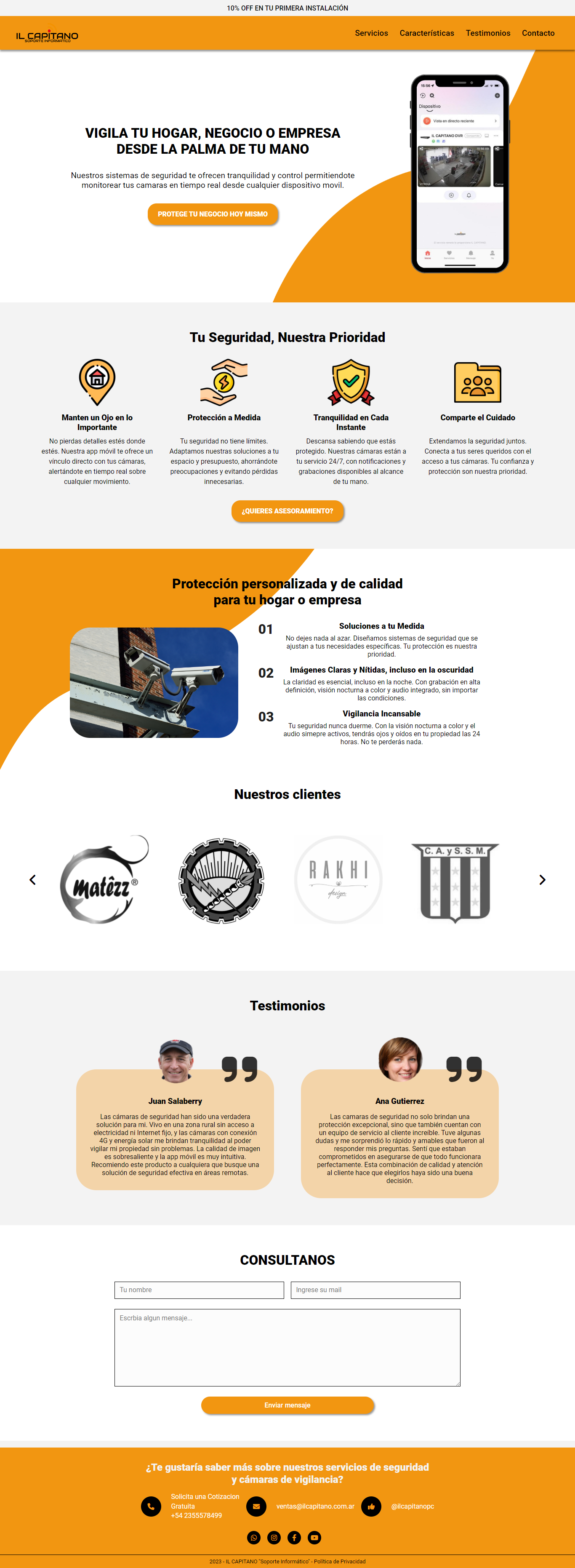 Homepage de la página web Il Capitano